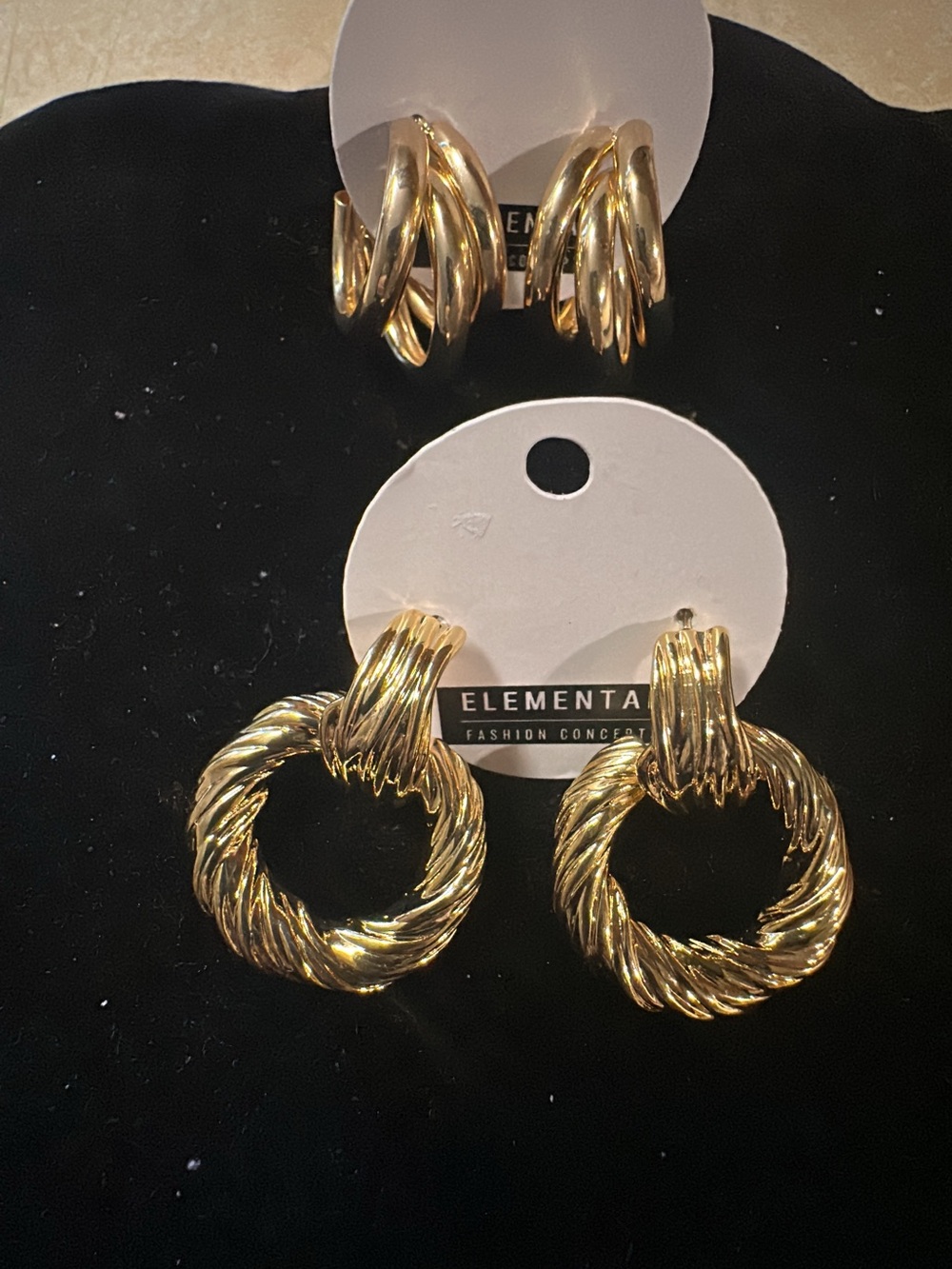 Elemental  Gold-Tone Twisted Hoop Drop Earrings (2pair)